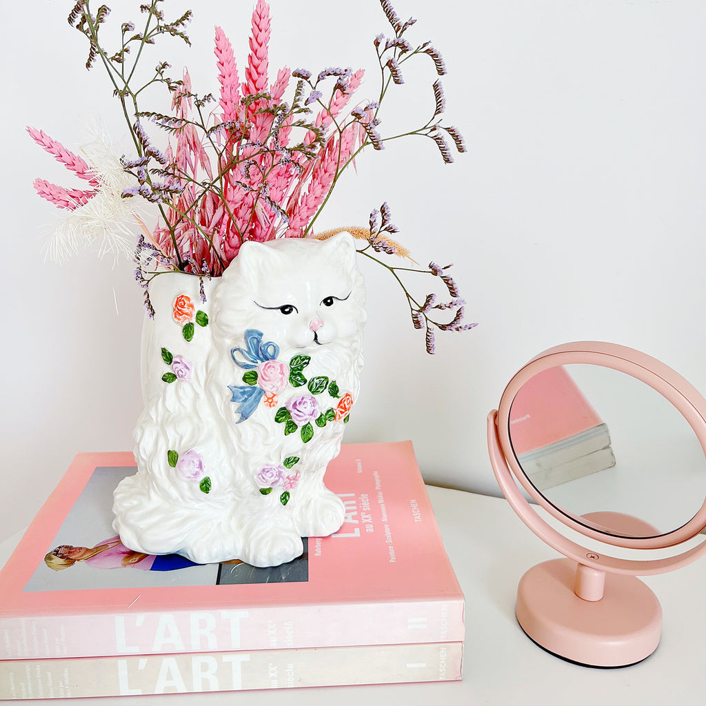 Flowery cat vase