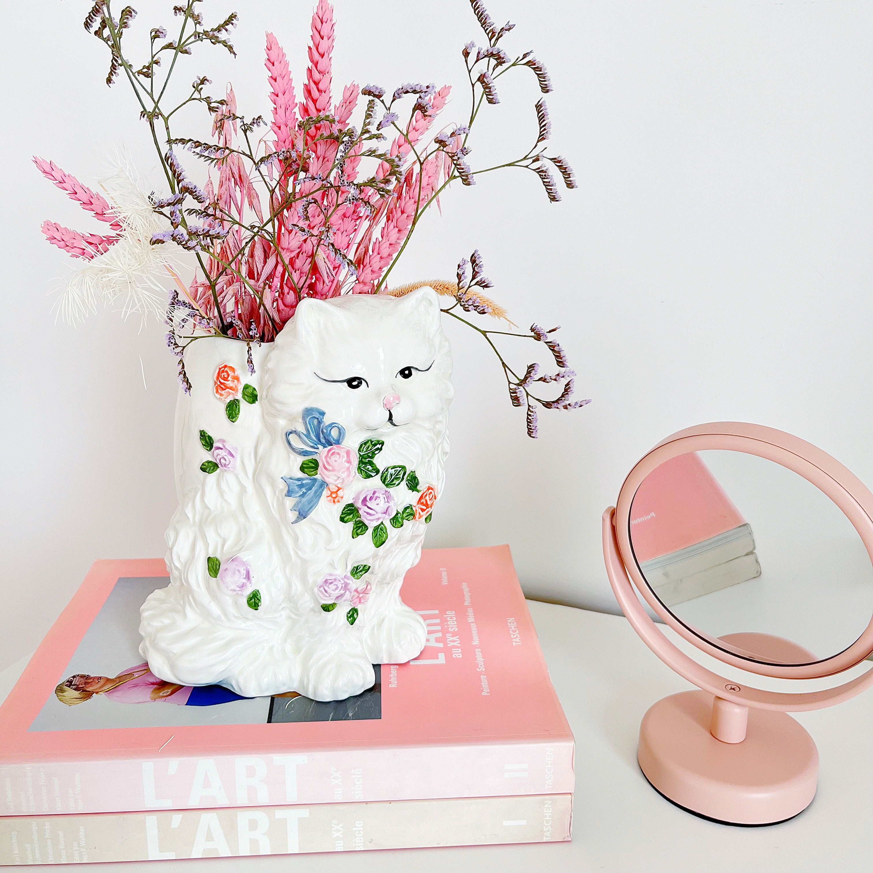 Flowery cat vase