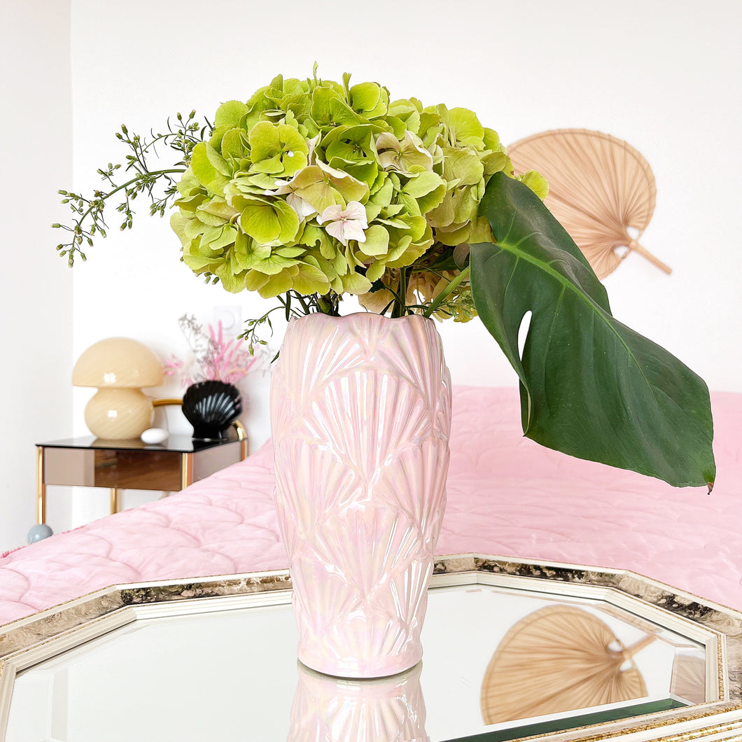 Iridescent pink shell vase