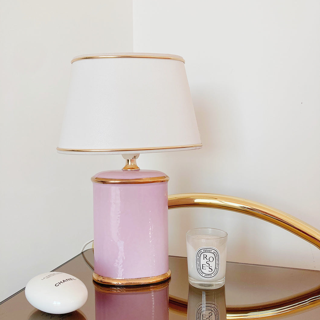 Lampe Art Deco rose et dorée