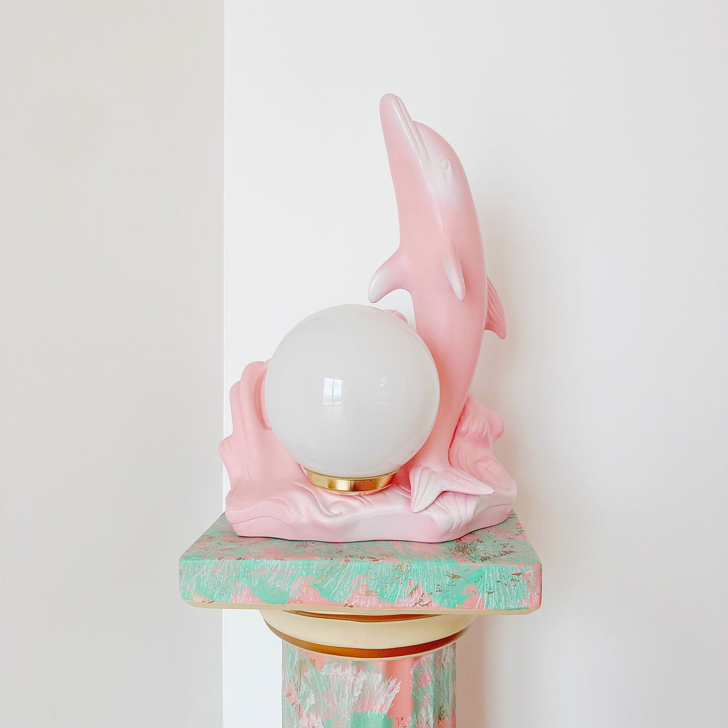 Pastel pink dolphin lamp 80's